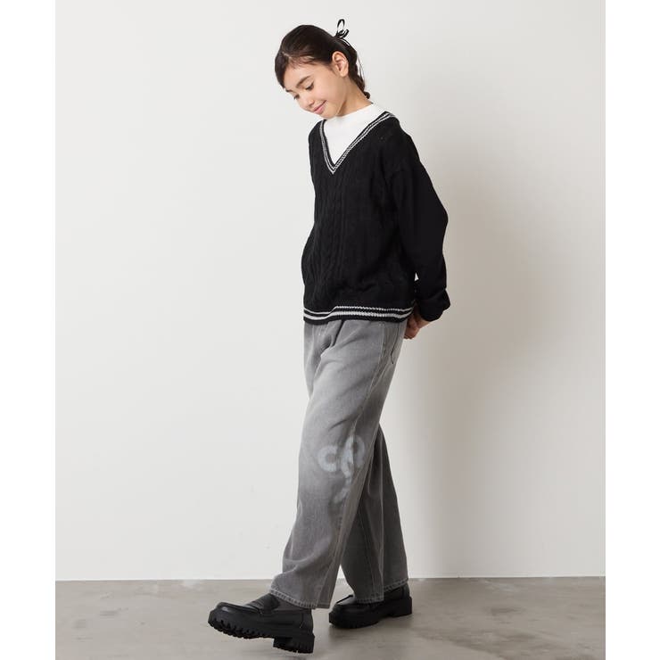 [120-160]配色ラインケーブルニットドッキングトレーナー | a.v.v【KIDS】 | 詳細画像20 