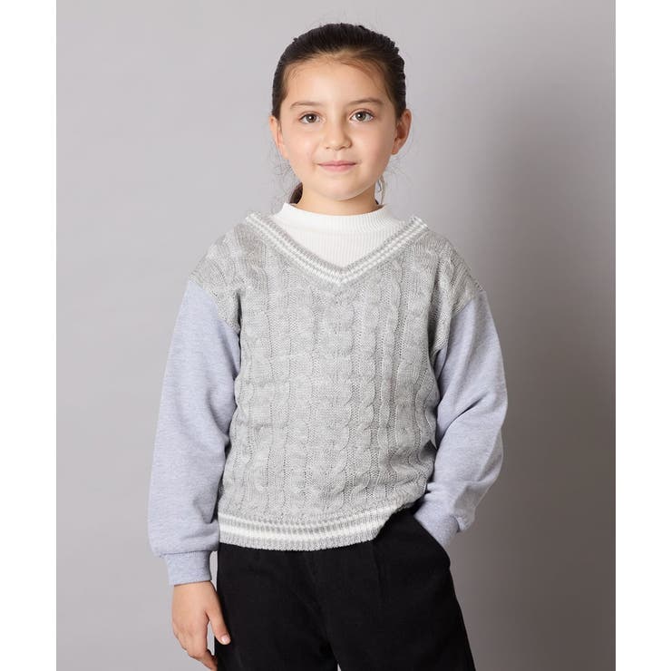 [120-160]配色ラインケーブルニットドッキングトレーナー | a.v.v【KIDS】 | 詳細画像3 