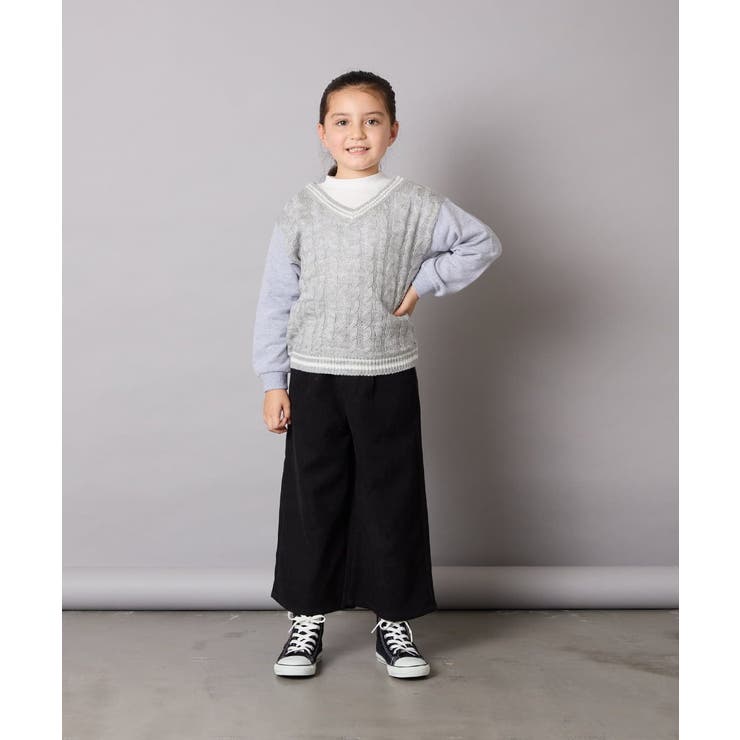 [120-160]配色ラインケーブルニットドッキングトレーナー | a.v.v【KIDS】 | 詳細画像4 