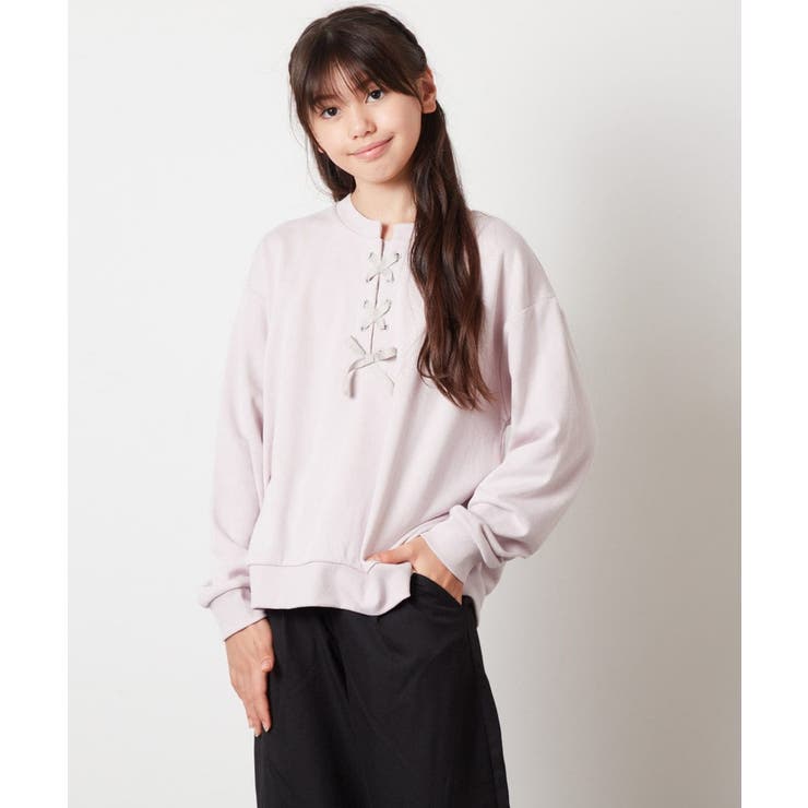 ピンク | [100-130]フロントレースアップスウェット | a.v.v【KIDS】