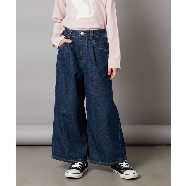 ネイビー | [120-130]デニムワイドパンツ | a.v.v【KIDS】