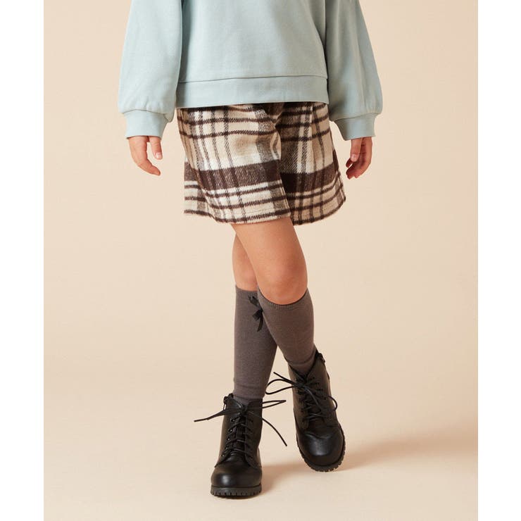 140-150]シャギーチェックショートパンツ[品番：ITKW0019053