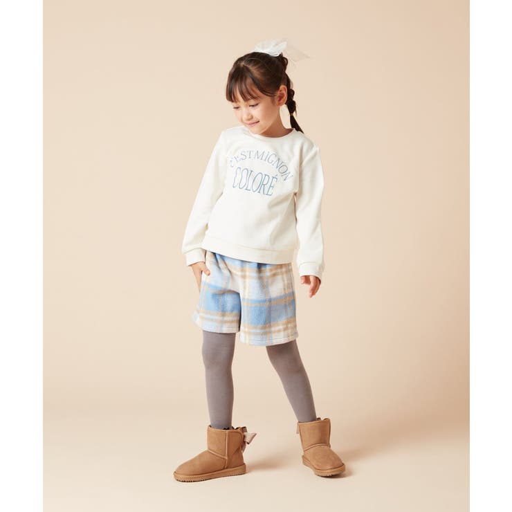 140-150]シャギーチェックショートパンツ[品番：ITKW0019053