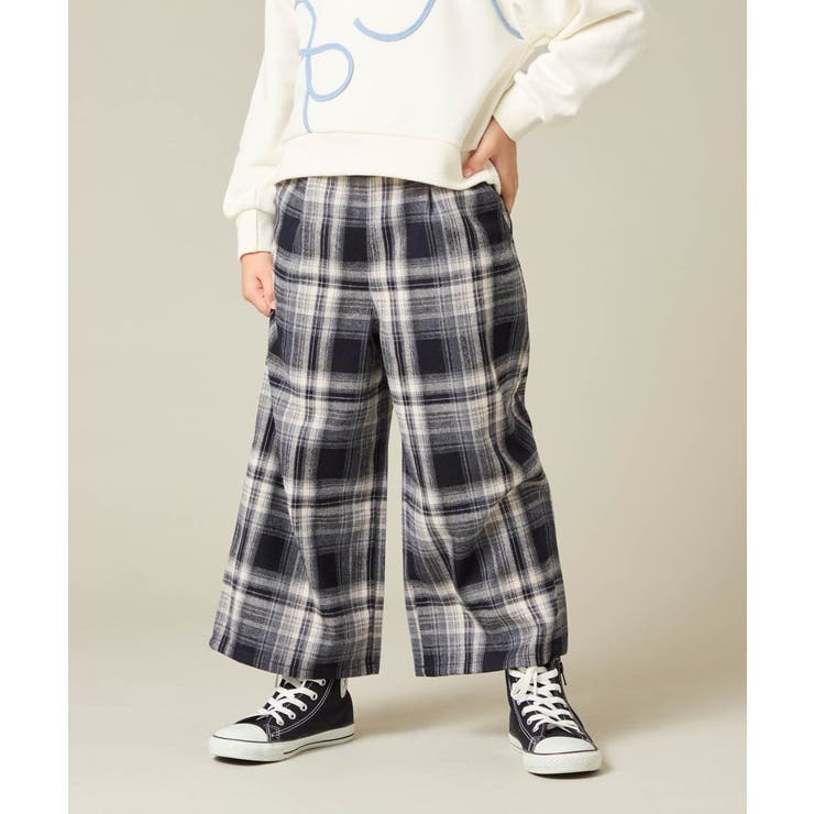 ネイビー | サス付きチェックワイドパンツ | a.v.v【KIDS】