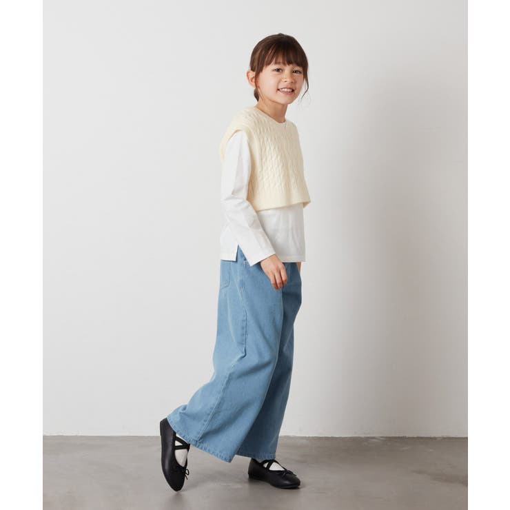 100-130]デニムワイドパンツ[品番：ITKW0015942]｜a.v.v【KIDS