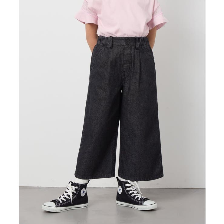 ブラック | 【接触冷感/ジメジメ対策】[120-130]タックワイドパンツ | a.v.v【KIDS】