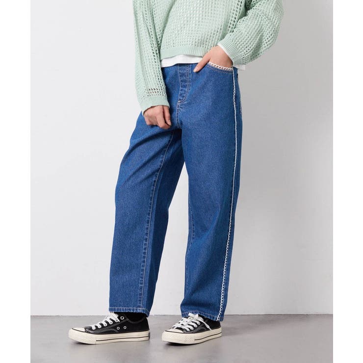 ブルー | [120-160]【選べるデザイン】デザインワイドストレートデニム | a.v.v【KIDS】