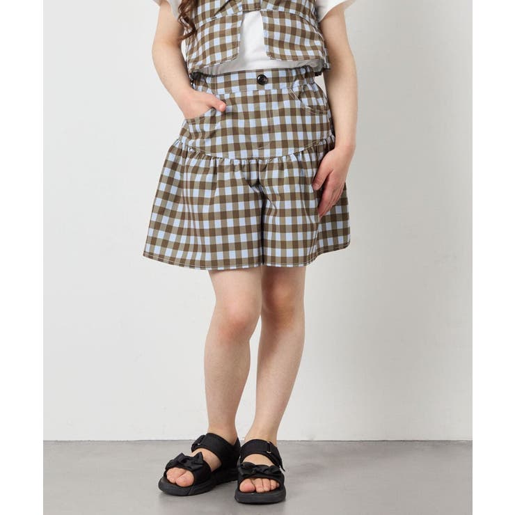 ライトブルー | [120-160][ママとお揃いコーデが叶う]ギャザーキュロット | a.v.v【KIDS】