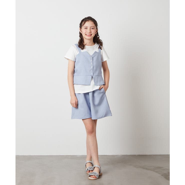 [100-130]【セットアップ対応】麻調タックキュロットパンツ | a.v.v【KIDS】 | 詳細画像28 