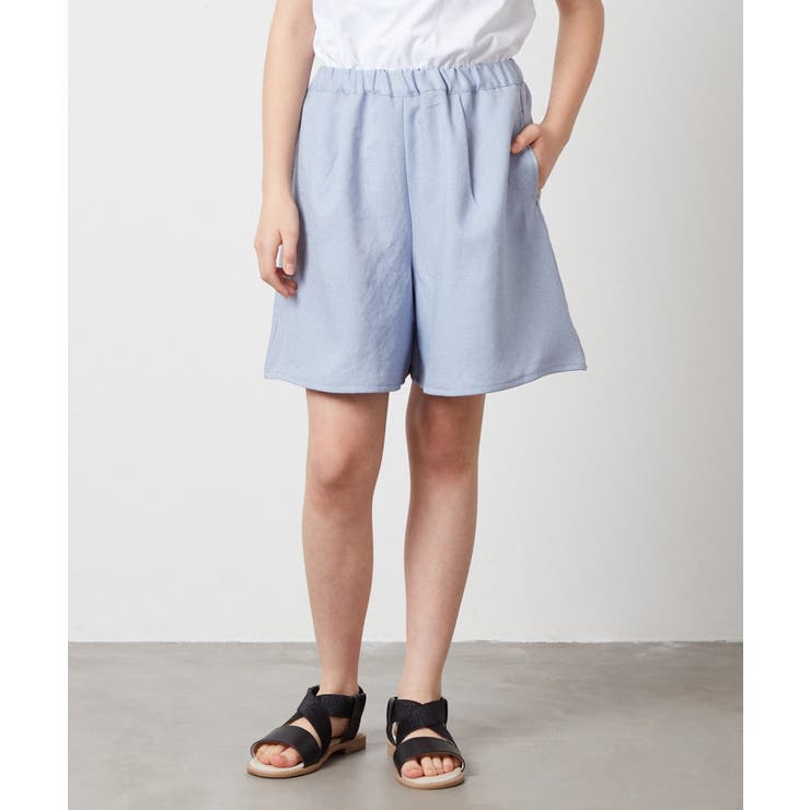 ライトブルー | [100-130]【セットアップ対応】麻調タックキュロットパンツ | a.v.v【KIDS】