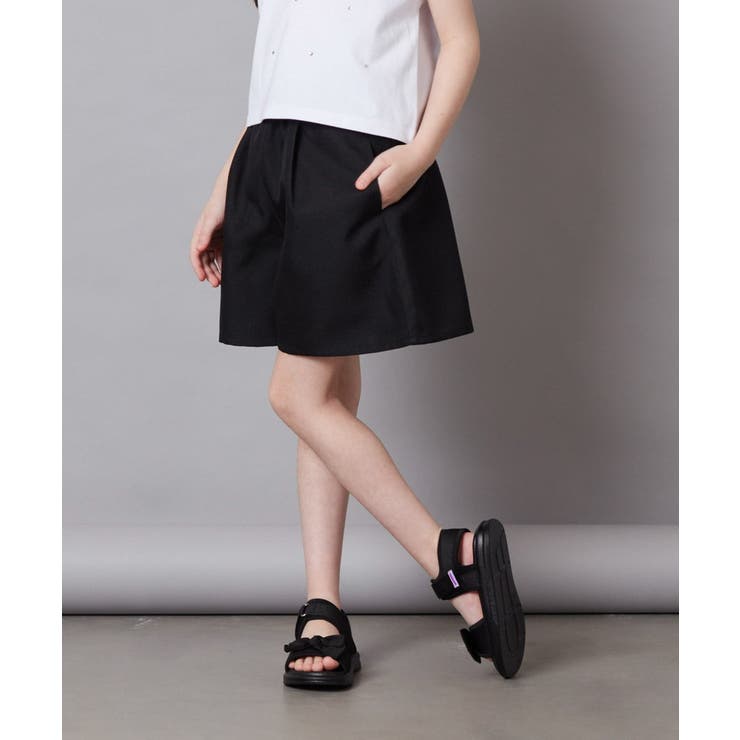 ブラック | [100-130]【セットアップ対応】麻調タックキュロットパンツ | a.v.v【KIDS】