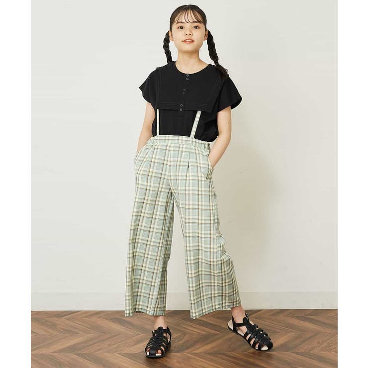 2WAYサスペンダー付きチェックワイドパンツ ＜Le temps