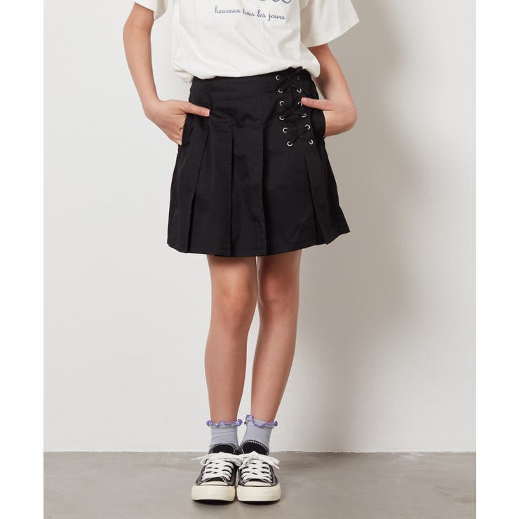 ブラック | [100-130]レースアッププリーツスカパン | a.v.v【KIDS】