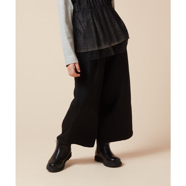 ブラック | [120-130]サスペンダー付きワイドパンツ | a.v.v【KIDS】