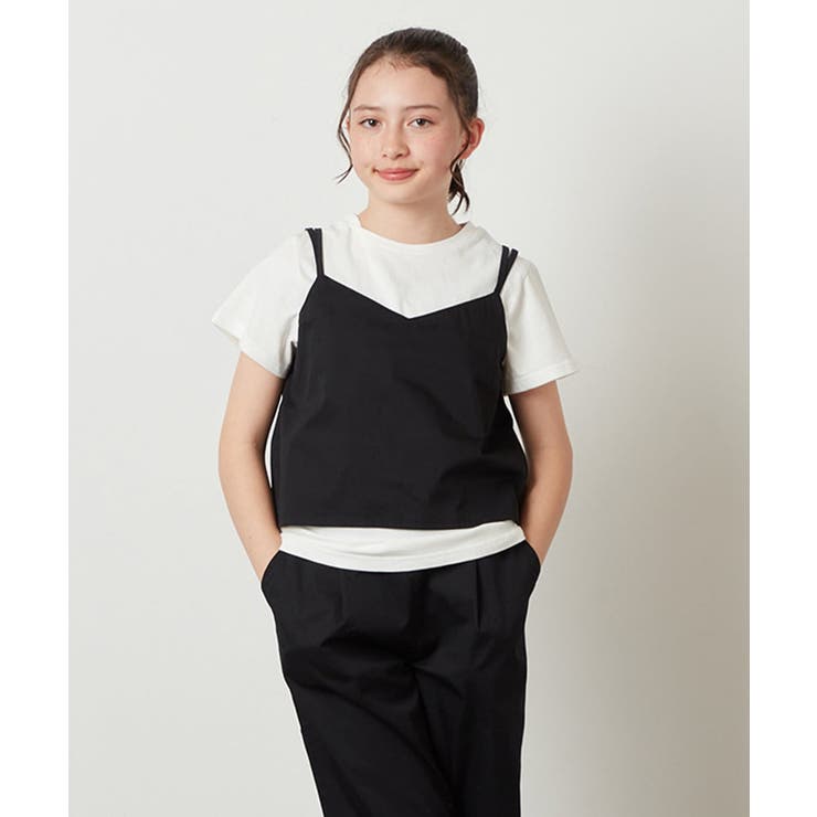140-150]【2点セット】キャミドッキングTシャツ＆パンツ