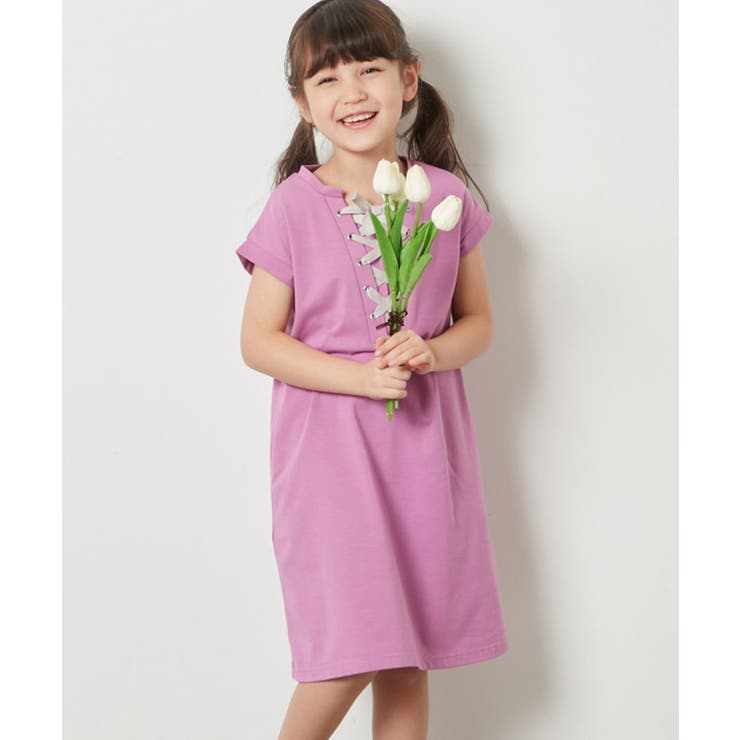 ピンク | [160]レースアップカットワンピース | a.v.v【KIDS】