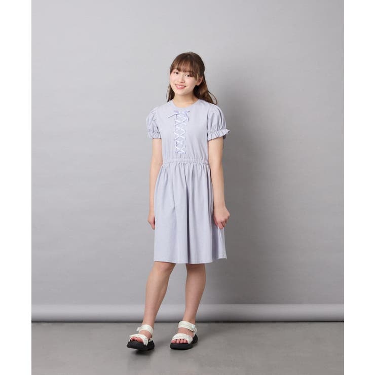 [120-160]【接触冷感/毛玉になりにくい】レースアップフレアワンピース | a.v.v【KIDS】 | 詳細画像20 