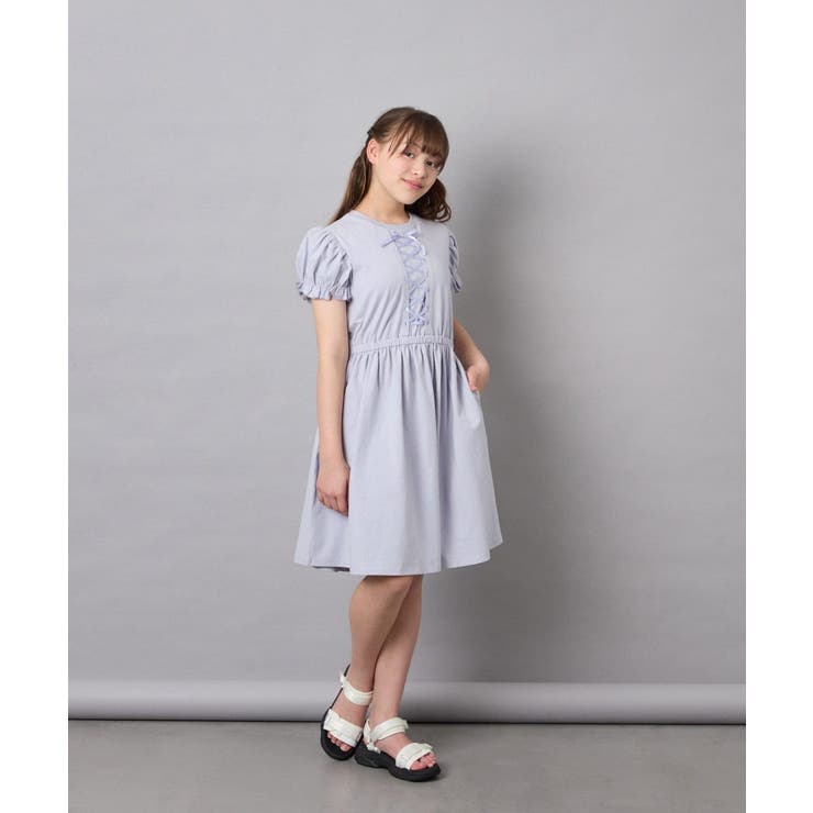 [120-160]【接触冷感/毛玉になりにくい】レースアップフレアワンピース | a.v.v【KIDS】 | 詳細画像23 