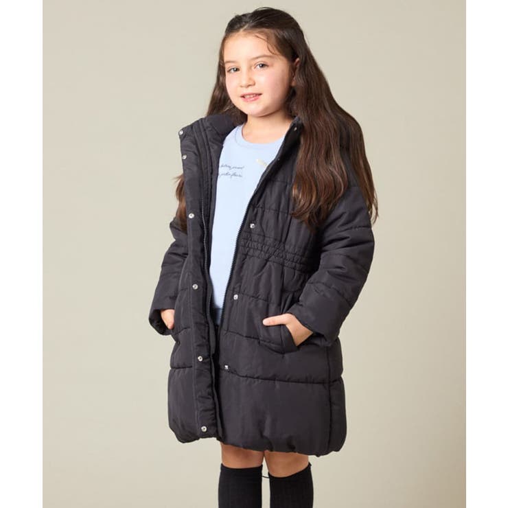 ブラック | [100 160]【フード取り外し可能 お家で洗える】フィット＆フレア中綿ロング… | a.v.v【KIDS】