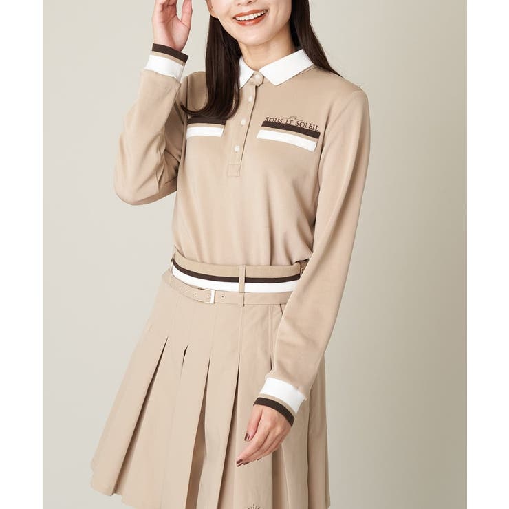 ベージュ | レディースゴルフウエア ラインリブポロシャツ | a.v.v【WOMEN】
