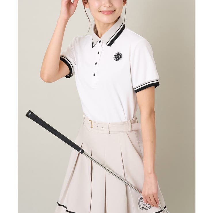 ホワイト | レディースゴルフウエア ラインリブポロシャツ | a.v.v【WOMEN】