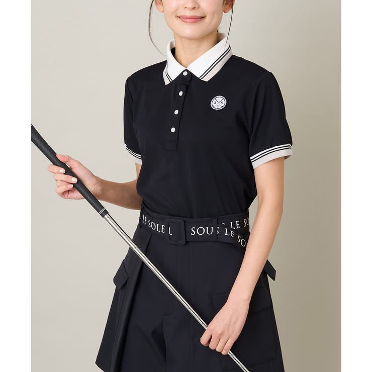 ブラック | レディースゴルフウエア ラインリブポロシャツ | a.v.v【WOMEN】