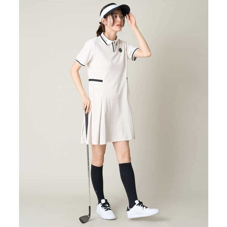 レディースゴルフウエア ラインリブポロワンピース[品番：ITKW0016601