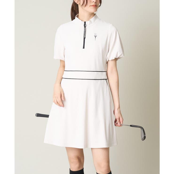 DELSOL GOLF　ハーフジップ　モックネック　ワンピース　半袖　スカート レディースゴルフウエア ハーフZIPモックネックワンピース[品番
