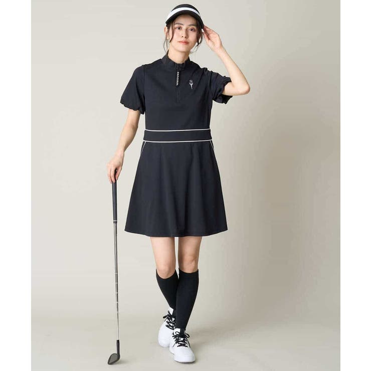 DELSOL GOLF　ハーフジップ　モックネック　ワンピース　半袖　スカート DELSOL GOLF ハーフジップ モックネック ワンピース 半袖