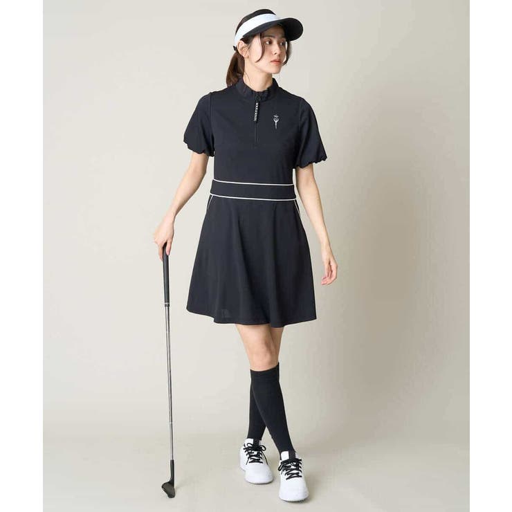 DELSOL GOLF　ハーフジップ　モックネック　ワンピース　半袖　スカート レディースゴルフウエア ハーフZIPモックネックワンピース[品番