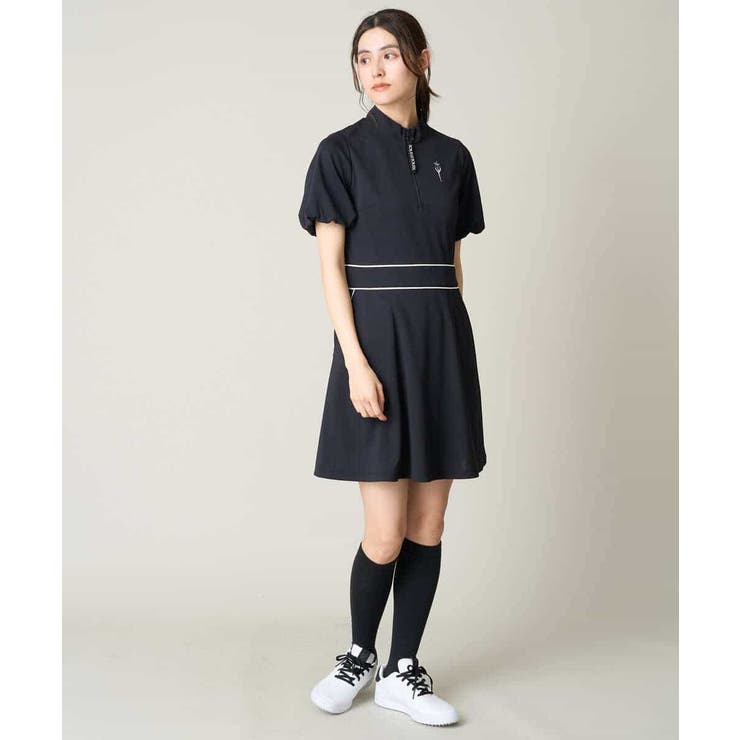 DELSOL GOLF　ハーフジップ　モックネック　ワンピース　半袖　スカート レディースゴルフウエア ハーフZIPモックネックワンピース