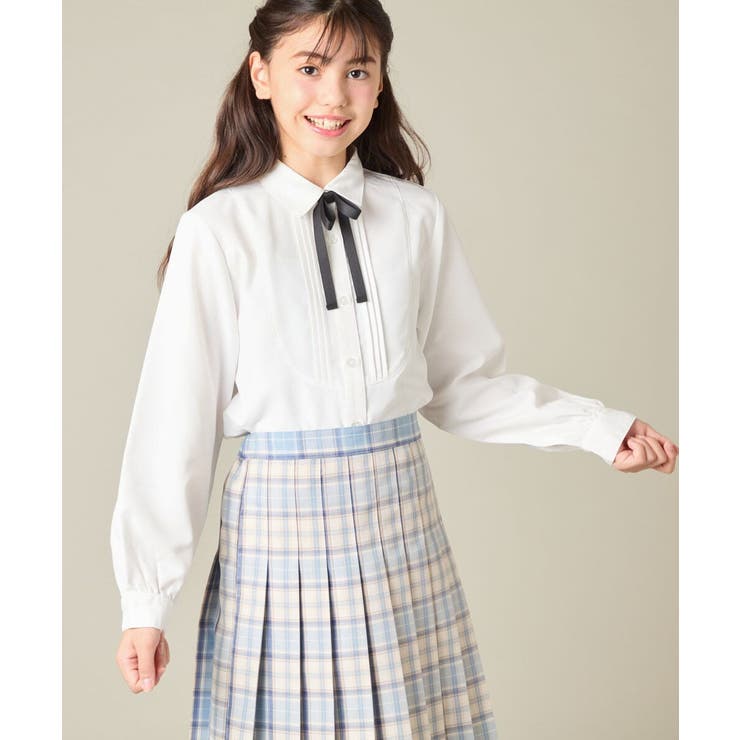 [150-160]【卒服/シワになりにくい】リボンタイ付きピンタックブラウス | a.v.v【KIDS】 | 詳細画像3 
