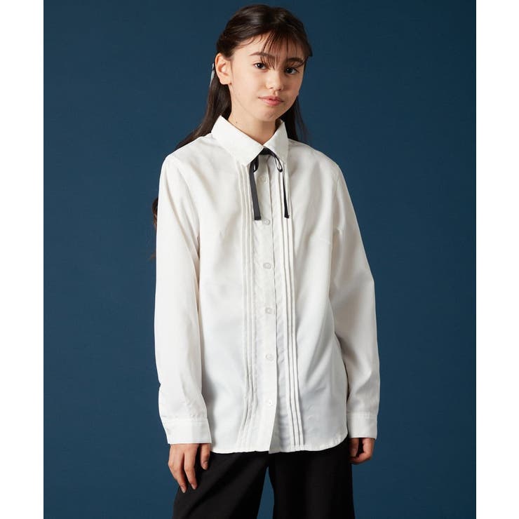 ホワイト | [140-160]【卒服】リボンタイ付きピンタックブラウス | a.v.v【KIDS】