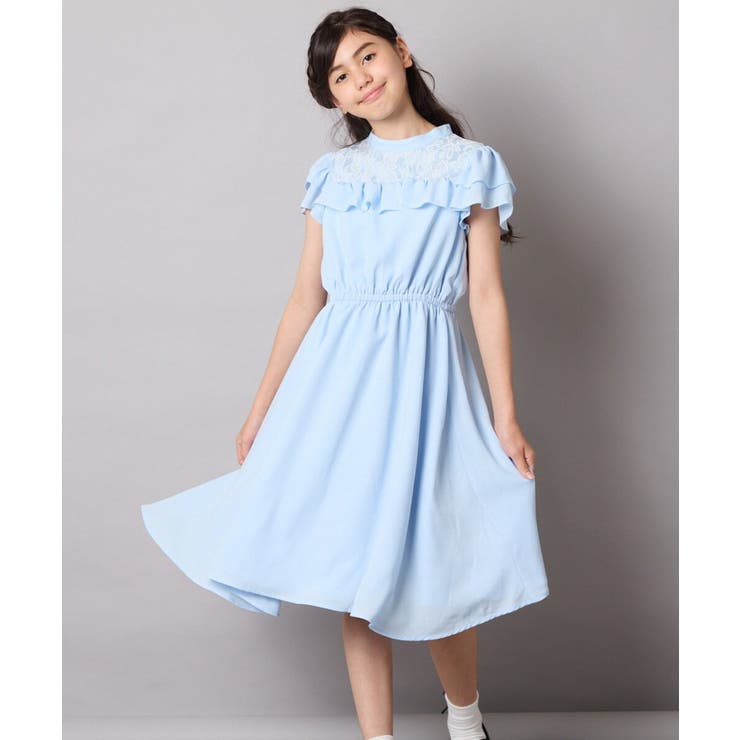 ライトブルー | レース切り替えフリルワンピース | a.v.v【KIDS】
