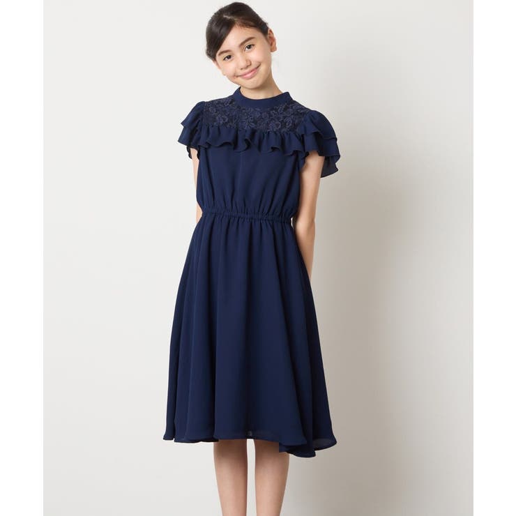 ネイビー | レース切り替えフリルワンピース | a.v.v【KIDS】