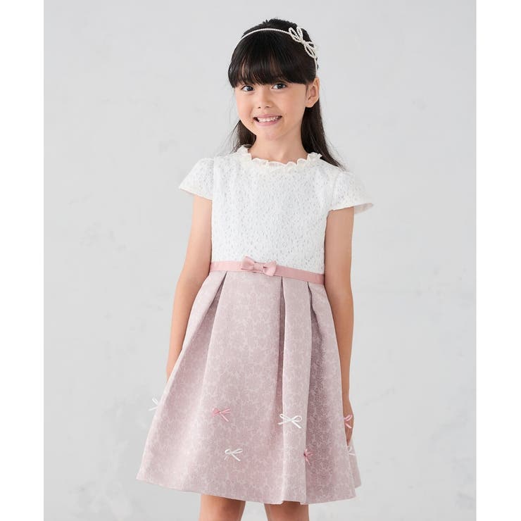 ピンク | フラワージャガードフィット＆フレアワンピース | a.v.v【KIDS】