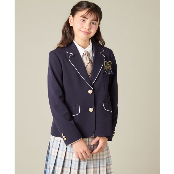ネイビー | [150-160]【卒服】【エンブレム付き】パイピングテーラードジャケット | a.v.v【KIDS】