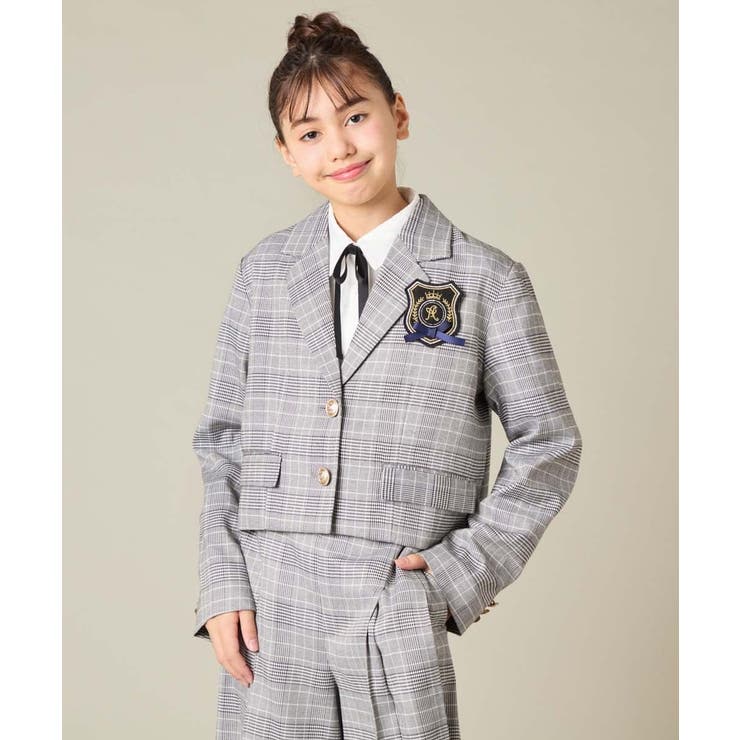 ライトグレー(チェック柄) | [150-160]【卒服】【エンブレム付き】ショートテーラードジャケット | a.v.v【KIDS】