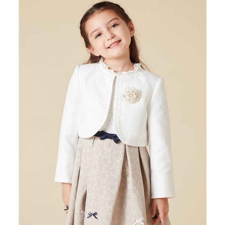 ホワイト | [100-130]【結婚式/セレモニー/オケージョン】レースコード付ピケボレロ | a.v.v【KIDS】