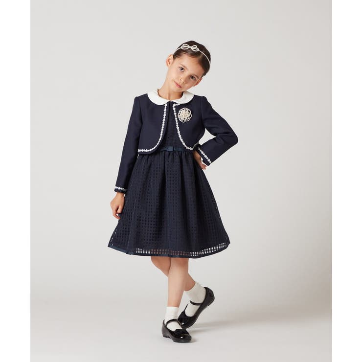 RosyMonster　レディース　セレモニースカラップジャケット　S　ネイビー 110-130]【セレモニースタイル】フラワーレースジャケット[品番