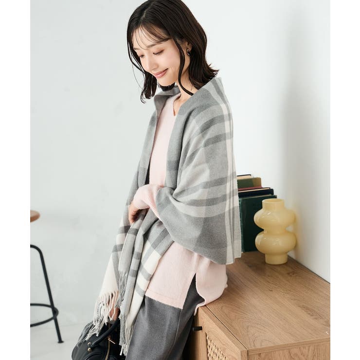 ライトグレー | チェック柄シアバターストール | a.v.v【WOMEN】