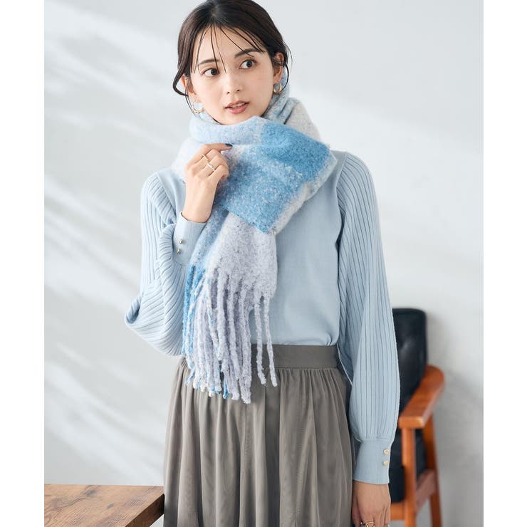 ブルー | チェック柄ボリュームマフラー | a.v.v【WOMEN】