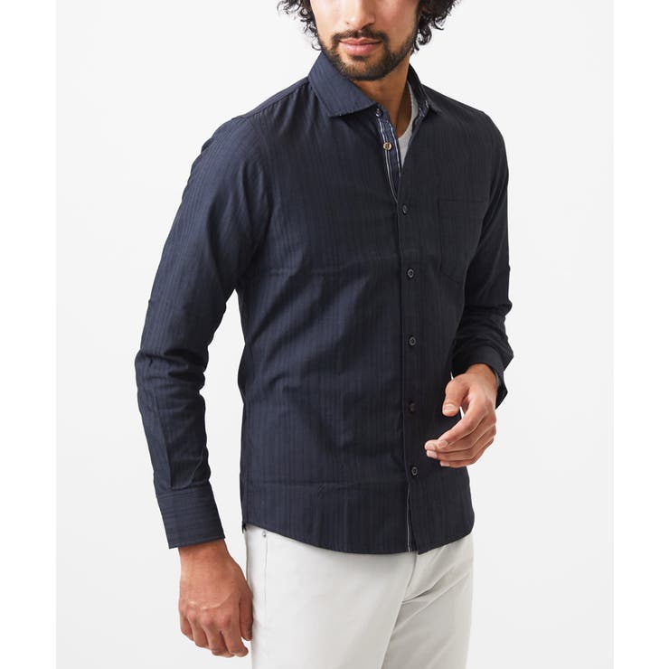 MICHEL  / ミッシェルクラン シャツスリーブドッキングカットソー(ネイビー) MICHEL KLEIN｜シャツスリーブドッキングカットソー(ネイビー