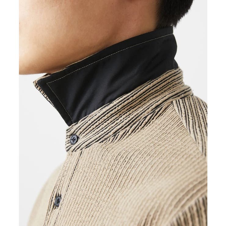 大きいサイズあり】ストライプジャージシャツ[品番:ITKW0018916 大きいサイズあり】ストライプジャージシャツ[品番:ITKW0018916