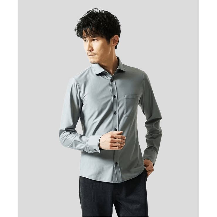 グレー | 【洗濯機洗いOK/ストレッチ/ビジネス対応】アクティブセッター千鳥柄長袖シャツ | MK MICHEL KLEIN homme