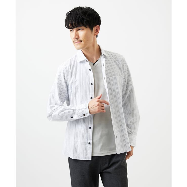 ホワイト | 【洗える/日本製生地使用】シャドーバイヤスストライプシャツ | MK MICHEL KLEIN homme