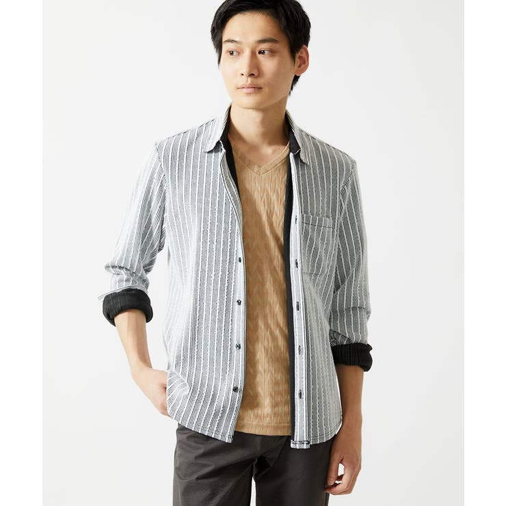 ホワイト | 【洗える】ストライプジャージーシャツ | MK MICHEL KLEIN homme