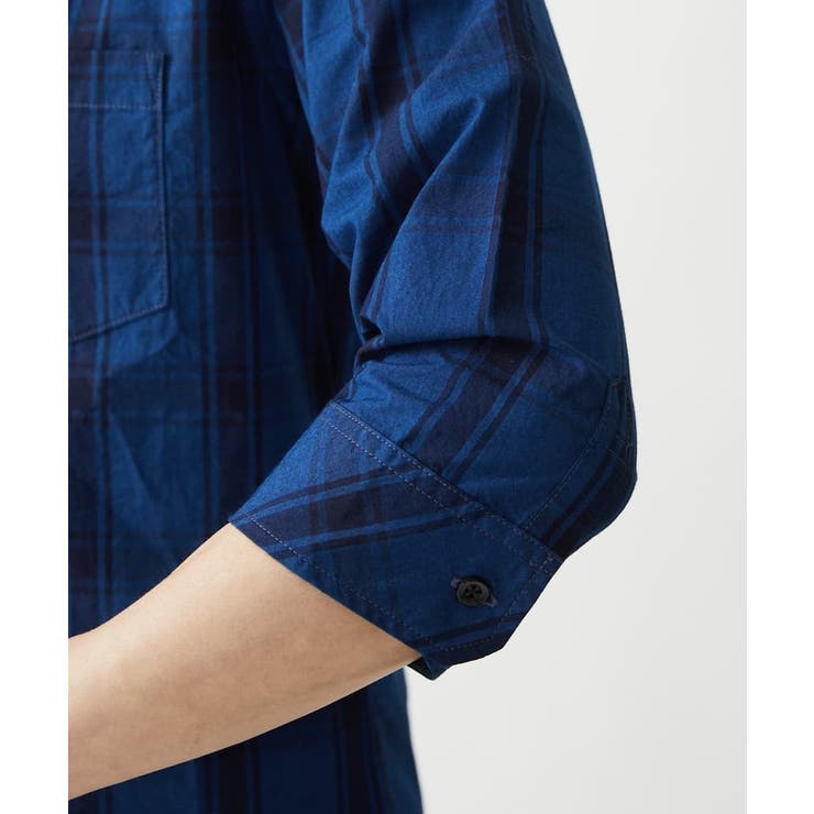【大きいサイズあり】七分袖シャツ/インディゴタイプライターチェック | MK MICHEL KLEIN homme | 詳細画像11 