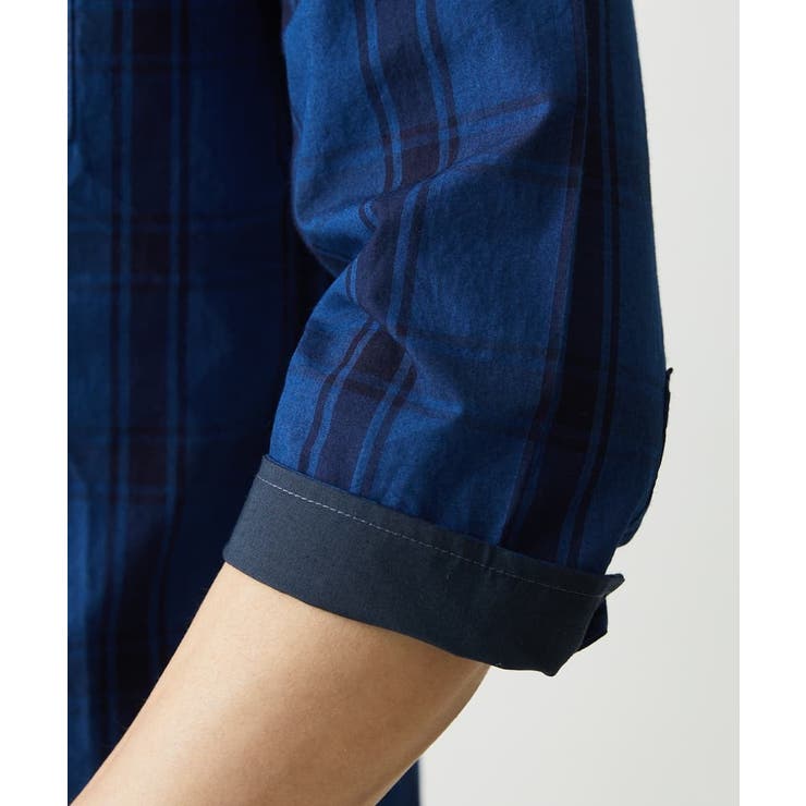 【大きいサイズあり】七分袖シャツ/インディゴタイプライターチェック | MK MICHEL KLEIN homme | 詳細画像12 