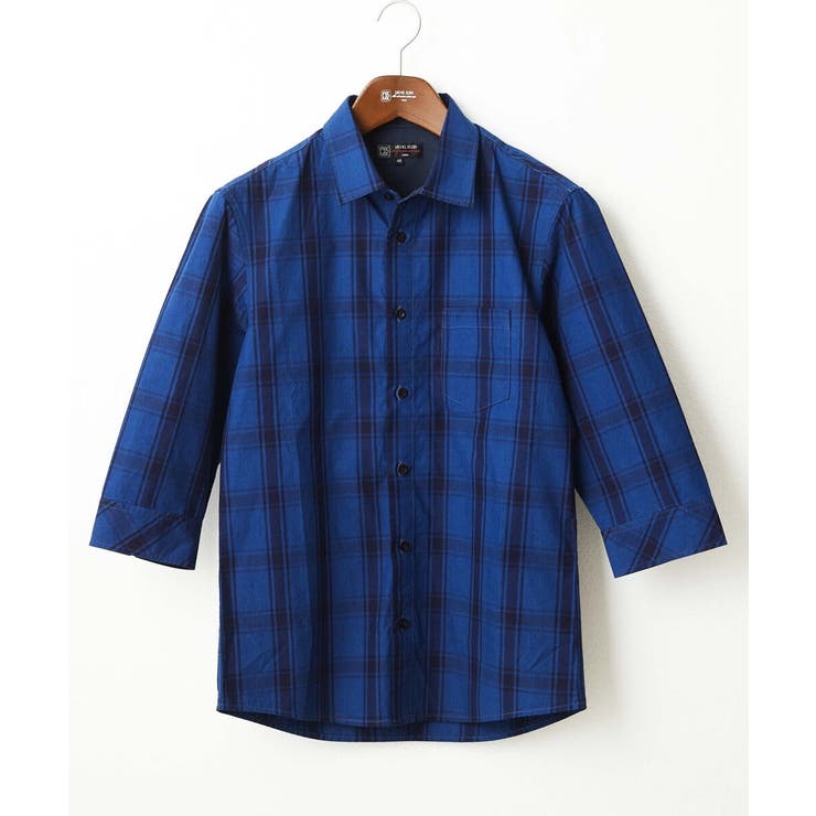 ブルー | 【大きいサイズあり】七分袖シャツ/インディゴタイプライターチェック | MK MICHEL KLEIN homme